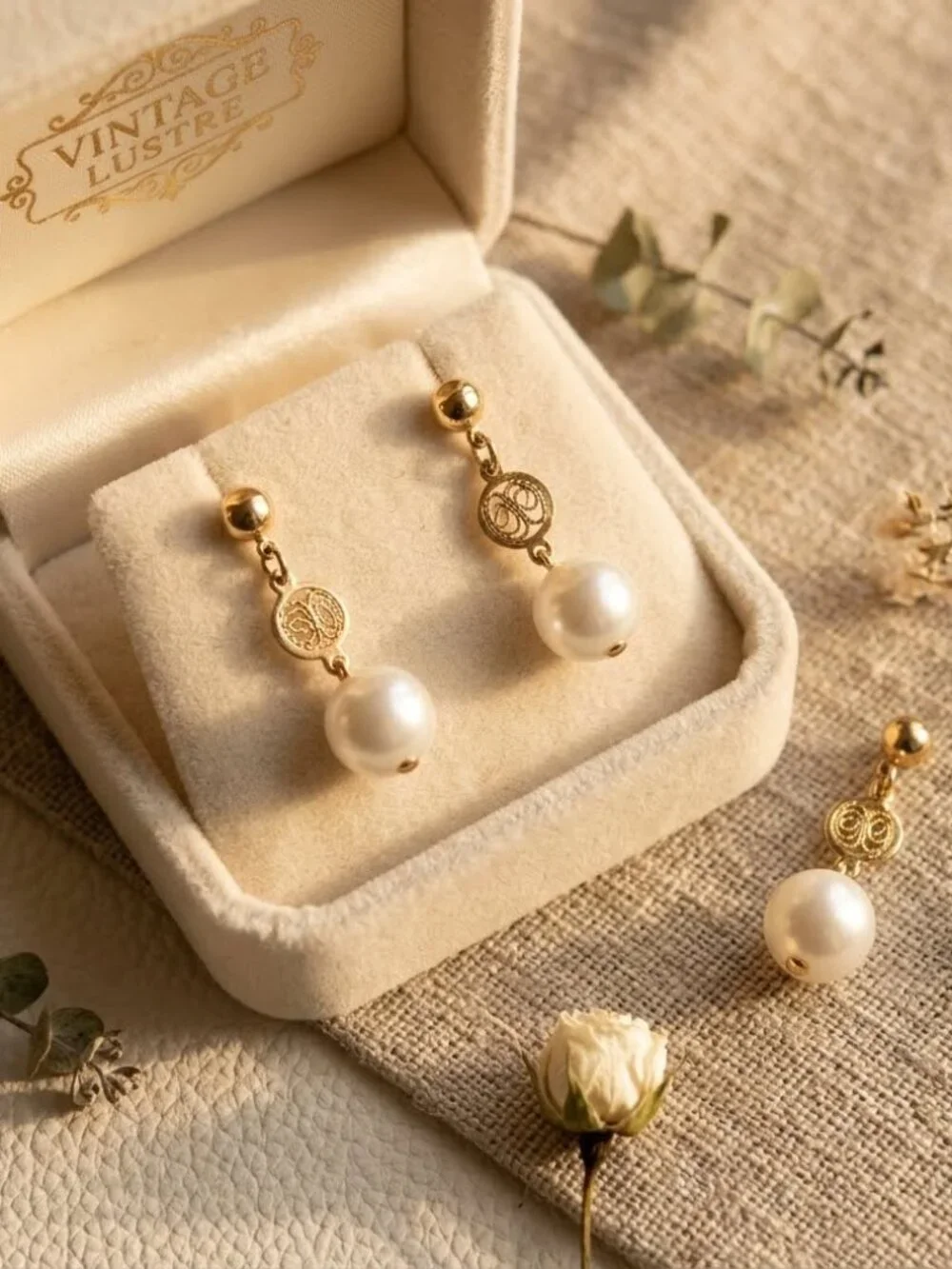 Pristine Vintage Gold Filigree Pearl Drop Earrings Dainty Dangle Studs